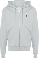 Ami Paris AMIPARIS FW24 Unisex Red Heart Drawstring Zip-Up Hoodie Jacket Blue Gray USW435730-BLUE Ami Paris AMIPARIS FW24 Unisex Red Heart Drawstring Zip-Up Hoodie Jacket Blue Gray USW435730-BLUE