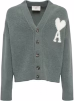 Ami Paris AMIPARIS FW24 V-Neck Heart Knit Cardigan Cloud Sweater Unisex Antique Clay Green UKC025KN00324-013 Ami Paris AMIPARIS FW24 V-Neck Heart Knit Cardigan Cloud Sweater Unisex Antique Clay Green UKC025KN00324-013