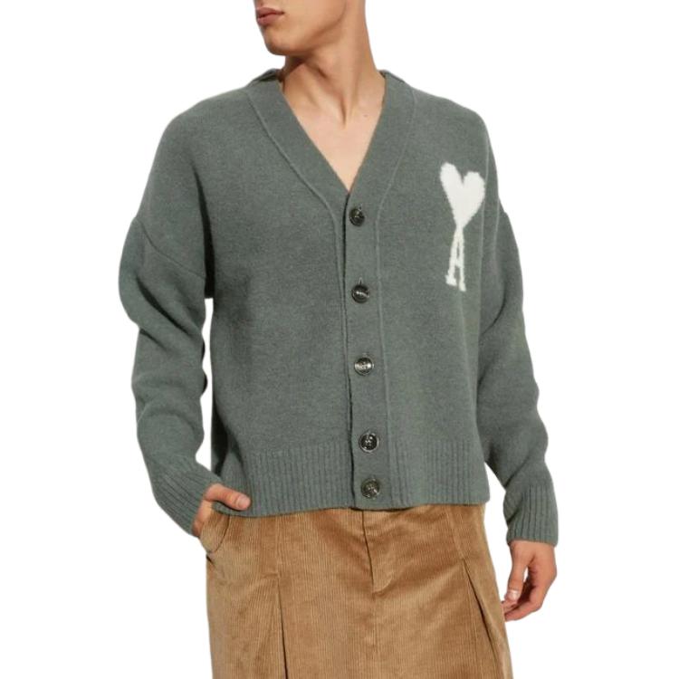 Purchase Ami Paris FW24 V領愛心針織開衫毛衣 中性 古董粘土綠 UKC025KN00324-013