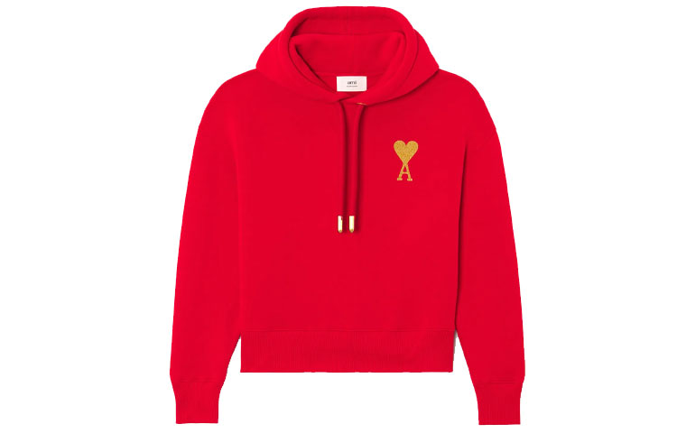 Ami Paris AMIPARIS Gold Heart Logo Drawstring Hoodie . USW207-749600