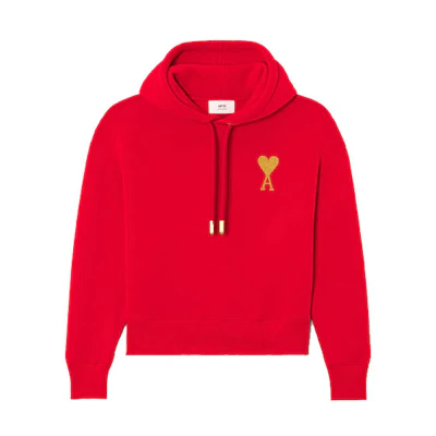 Ami Paris AMIPARIS Gold Heart Logo Drawstring Hoodie . USW207-749600