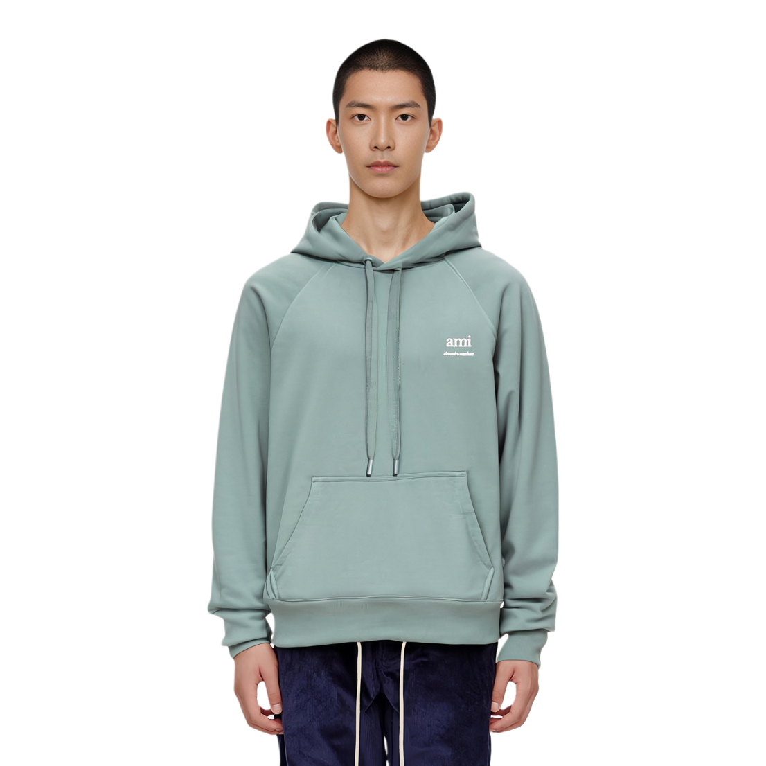 Shop AMI PARIS AMIPARIS Green Hoodie with Embroidered Logo Long Sleeve USW2247474013