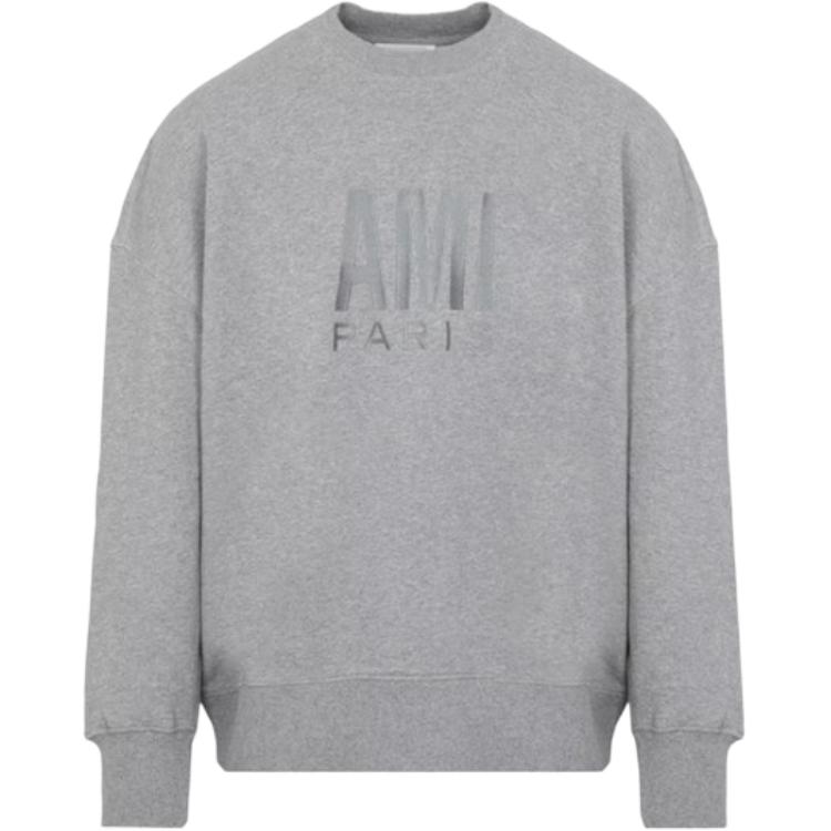 Order AMI PARIS AMIPARIS Kelabu Crewneck Pullover Sweatshirt dengan Rekaan Huruf E22USW003731-055