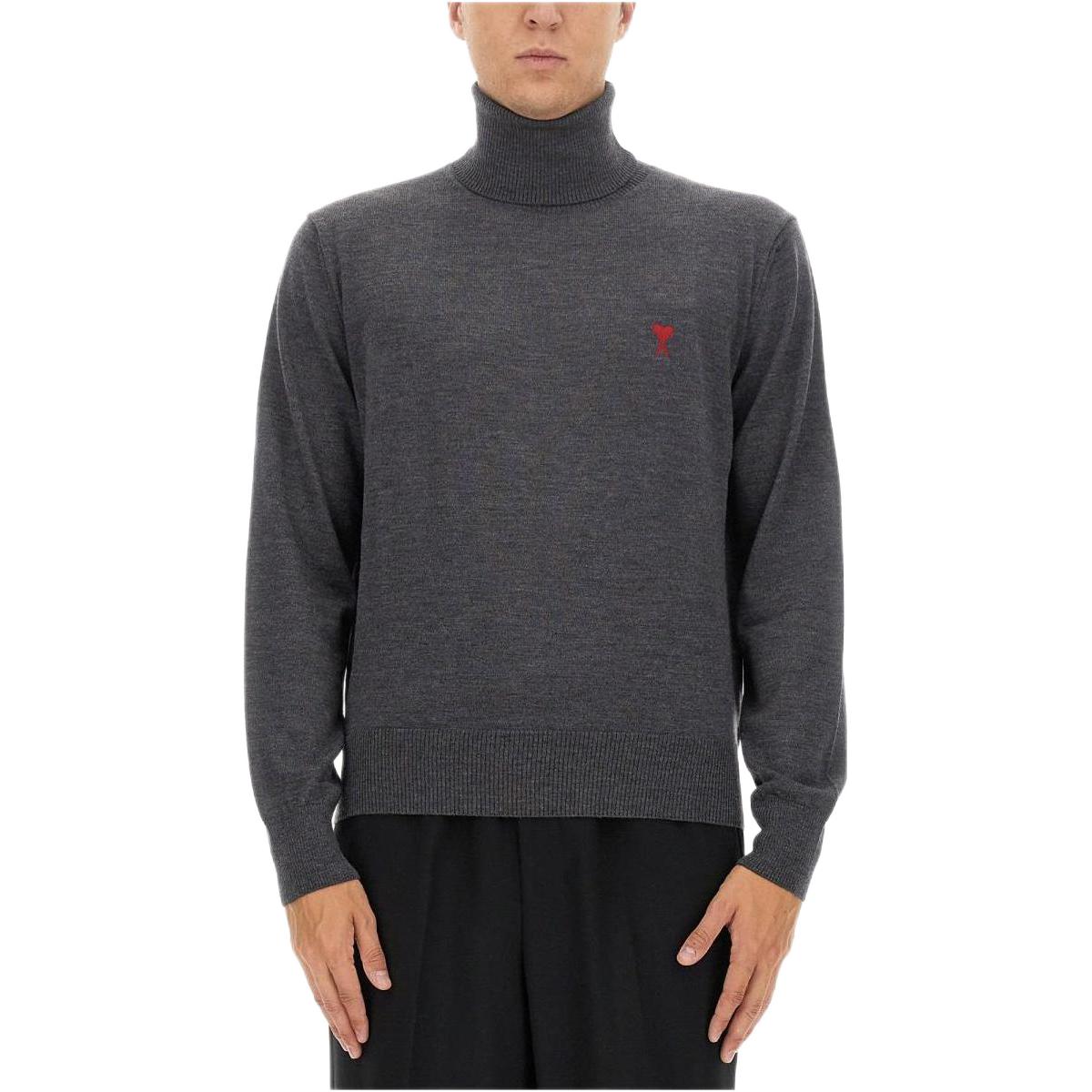 Ami Paris AMIPARIS Grey Heart Embroidered High-Neck Sweater Unisex Long Sleeve. HKS411KN0025-055