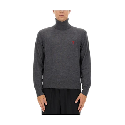 Ami Paris AMIPARIS Grey Heart Embroidered High-Neck Sweater Unisex Long Sleeve. HKS411KN0025-055