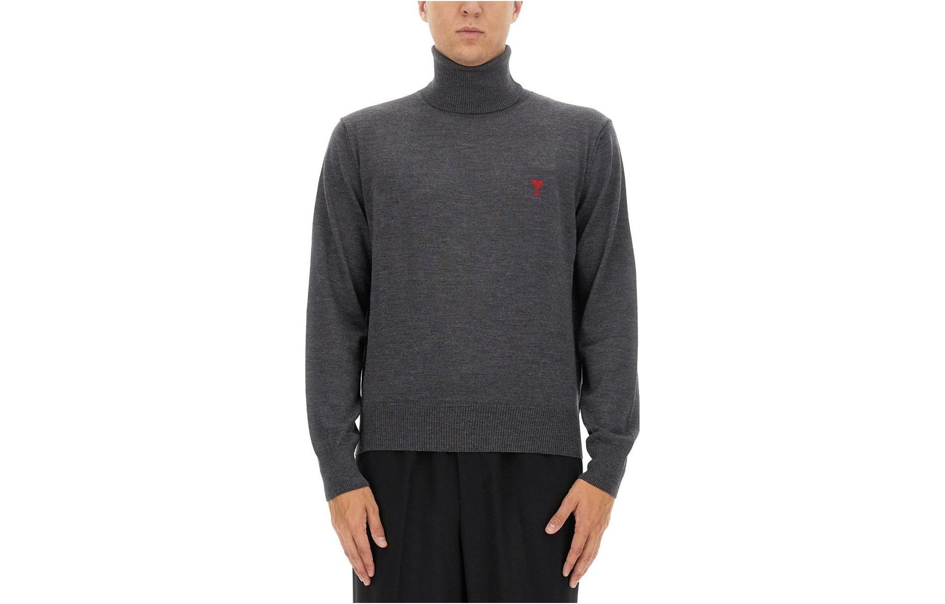 Ami Paris AMIPARIS Grey Heart Embroidered High-Neck Sweater Unisex Long Sleeve. HKS411KN0025-055 圖 2