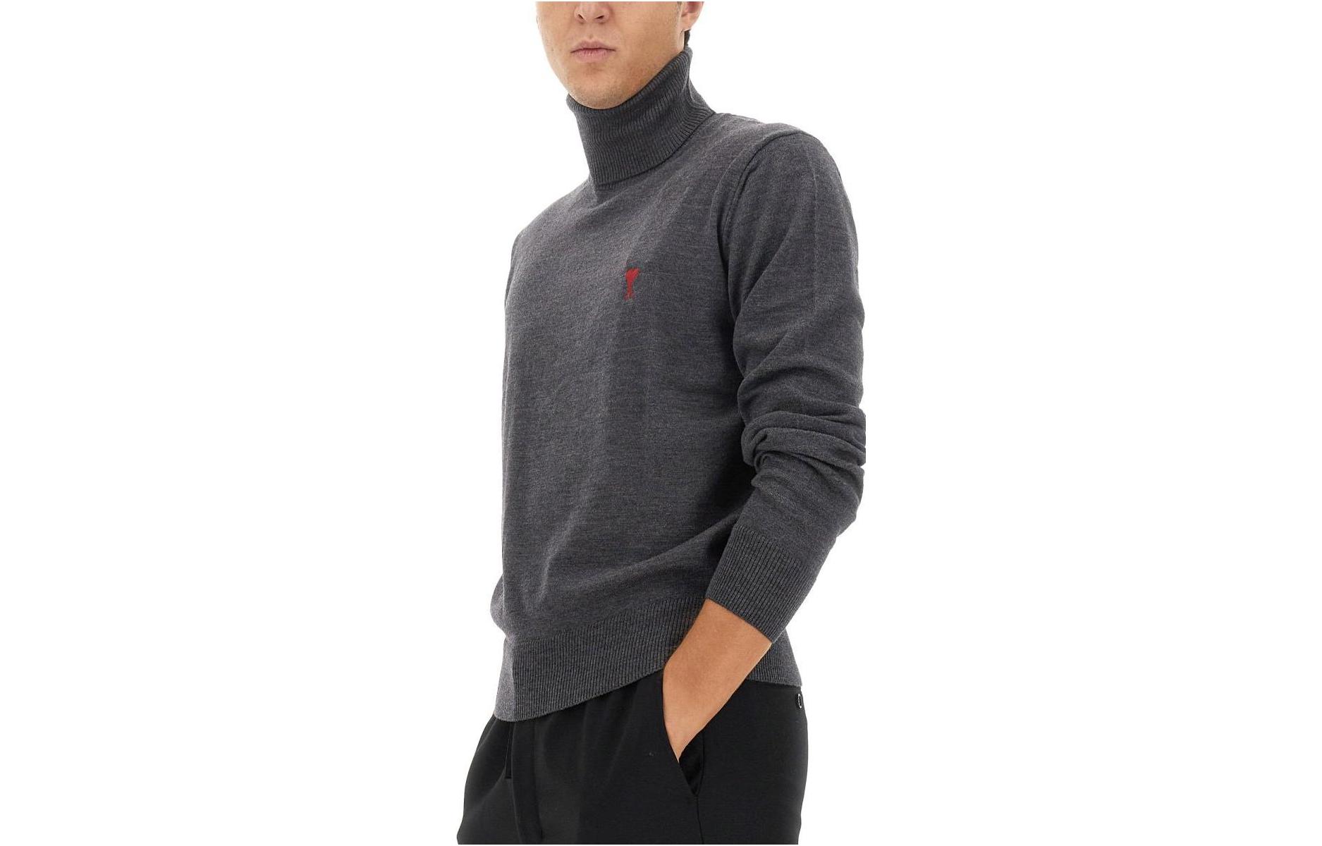 Ami Paris AMIPARIS Grey Heart Embroidered High-Neck Sweater Unisex Long Sleeve. HKS411KN0025-055 圖 4