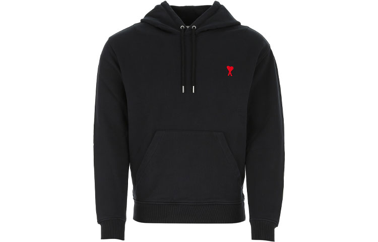 Ami Paris AMIPARIS Heart Drawstring Hoodie Black Unisex Couple Outfit - Fall Collection BFHJ008730-001