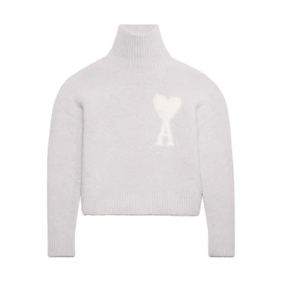 Ami Paris AMIPARIS Heart Logo Alpaca Wool Blend Turtleneck Sweater Unisex Earl Gray. UKS425KN0032090
