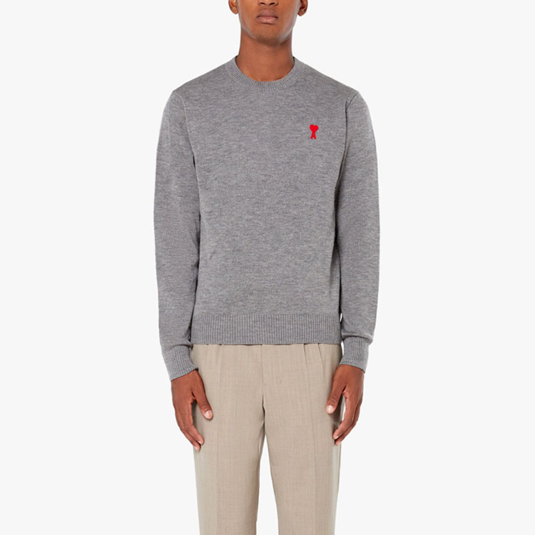 Ami Paris AMIPARIS Heart Logo Crewneck Wool Sweater  Grey E21HK001001-055 圖 3