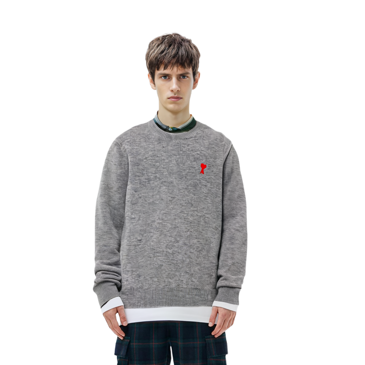 Ami Paris AMIPARIS Heart Logo Crewneck Wool Sweater  Grey E21HK001001-055 圖 6