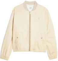 Ami Paris AMIPARIS Logo Vanilla Cotton-Blend Bomber Jacket Long Sleeve HJK023CO0009 Ami Paris AMIPARIS Logo Vanilla Cotton-Blend Bomber Jacket Long Sleeve HJK023CO0009