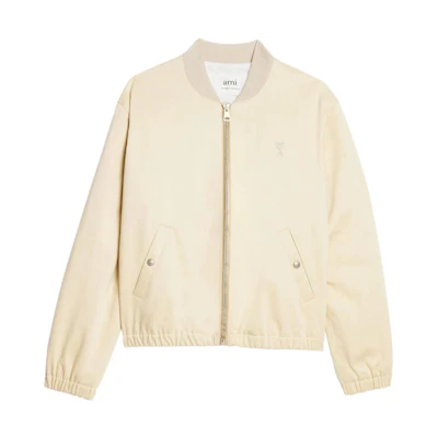 Ami Paris AMIPARIS Logo Vanilla Cotton-Blend Bomber Jacket Long Sleeve HJK023CO0009