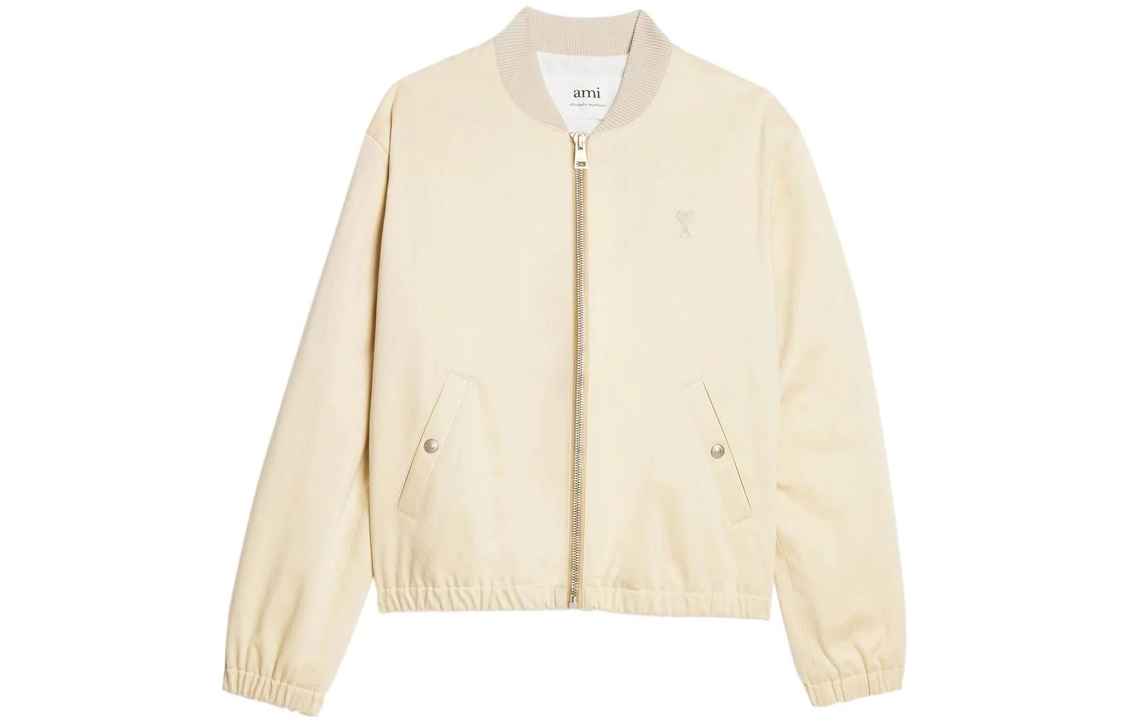 Ami Paris AMIPARIS Logo  Vanilla Cotton-Blend Bomber Jacket Long Sleeve HJK023CO0009 圖 2