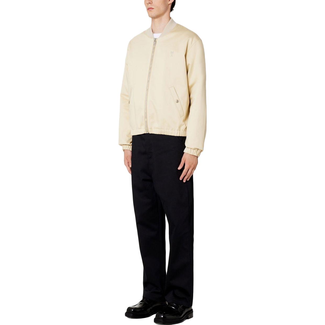 Ami Paris AMIPARIS Logo  Vanilla Cotton-Blend Bomber Jacket Long Sleeve HJK023CO0009 圖 3