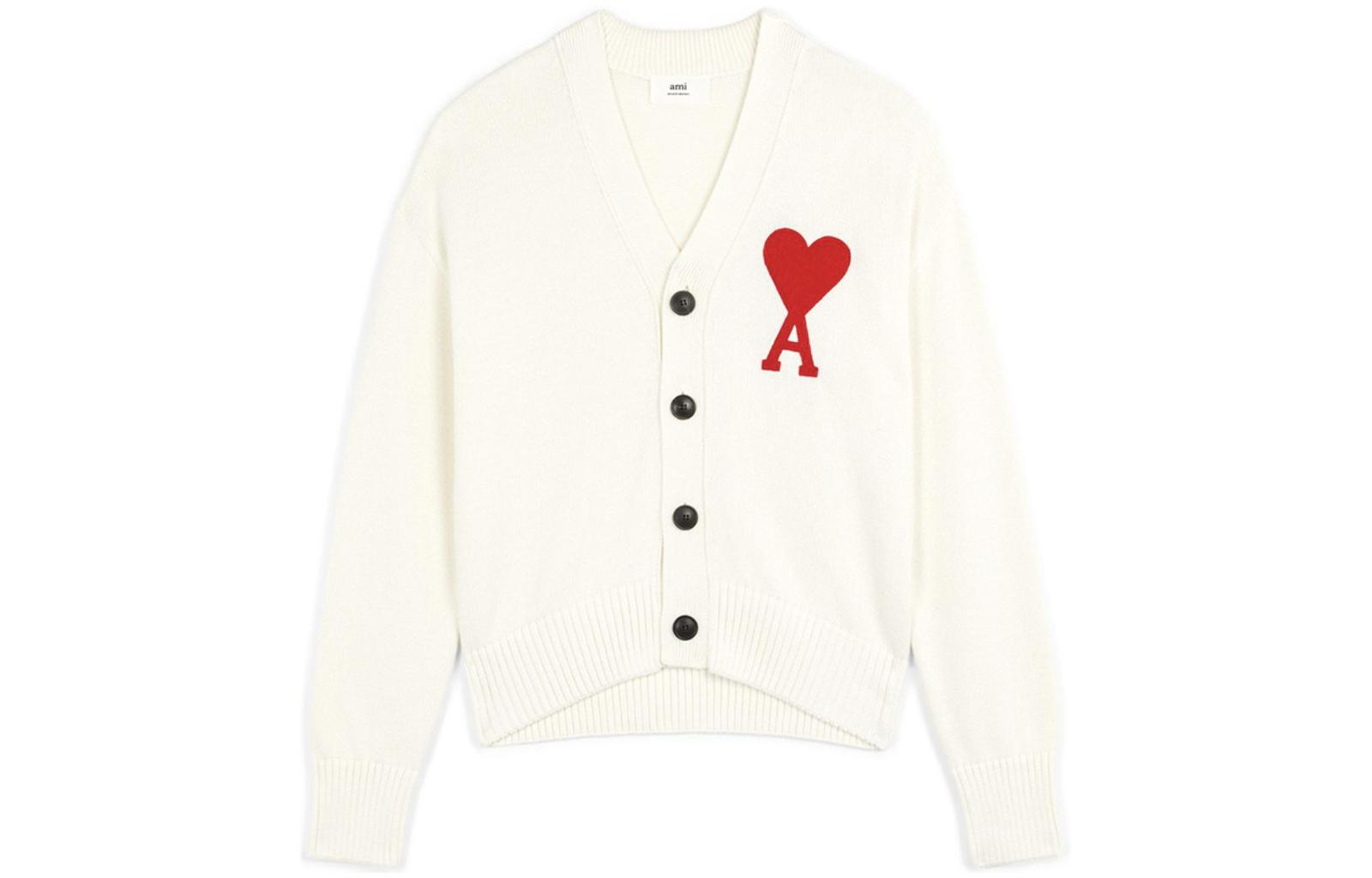 Ami Paris AMIPARIS Logo Embroidered Relaxed Knit Sweater Men White. A21HK303016-100