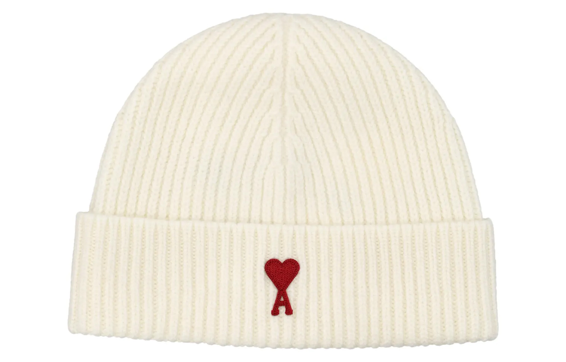 Ami Paris AMIPARIS Logo Embroidered Wool Knit Beanie  White. BFUHA106018154