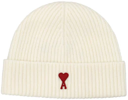 Ami Paris AMIPARIS Logo Embroidered Wool Knit Beanie White. BFUHA106018154 Ami Paris AMIPARIS Logo Embroidered Wool Knit Beanie White. BFUHA106018154