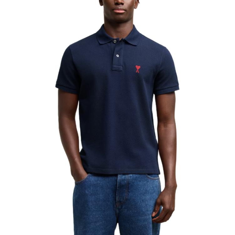 Lookbook Ami Paris AMIPARIS 深藍色修身短袖POLO衫 文字標誌設計 BFUPL001760-430