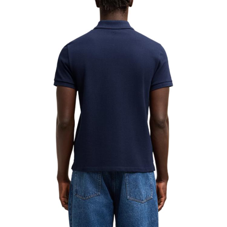 Shop Ami Paris AMIPARIS 深藍色修身短袖POLO衫 文字標誌設計 BFUPL001760-430