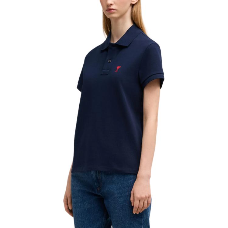 Cheap Ami Paris AMIPARIS 深藍色修身短袖POLO衫 文字標誌設計 BFUPL001760-430
