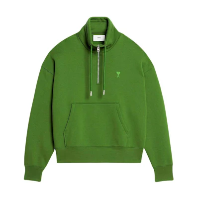 Ami Paris AMIPARIS Logo Print Drawstring Stand Collar Sweatshirt Unisex Green. USW512740-311