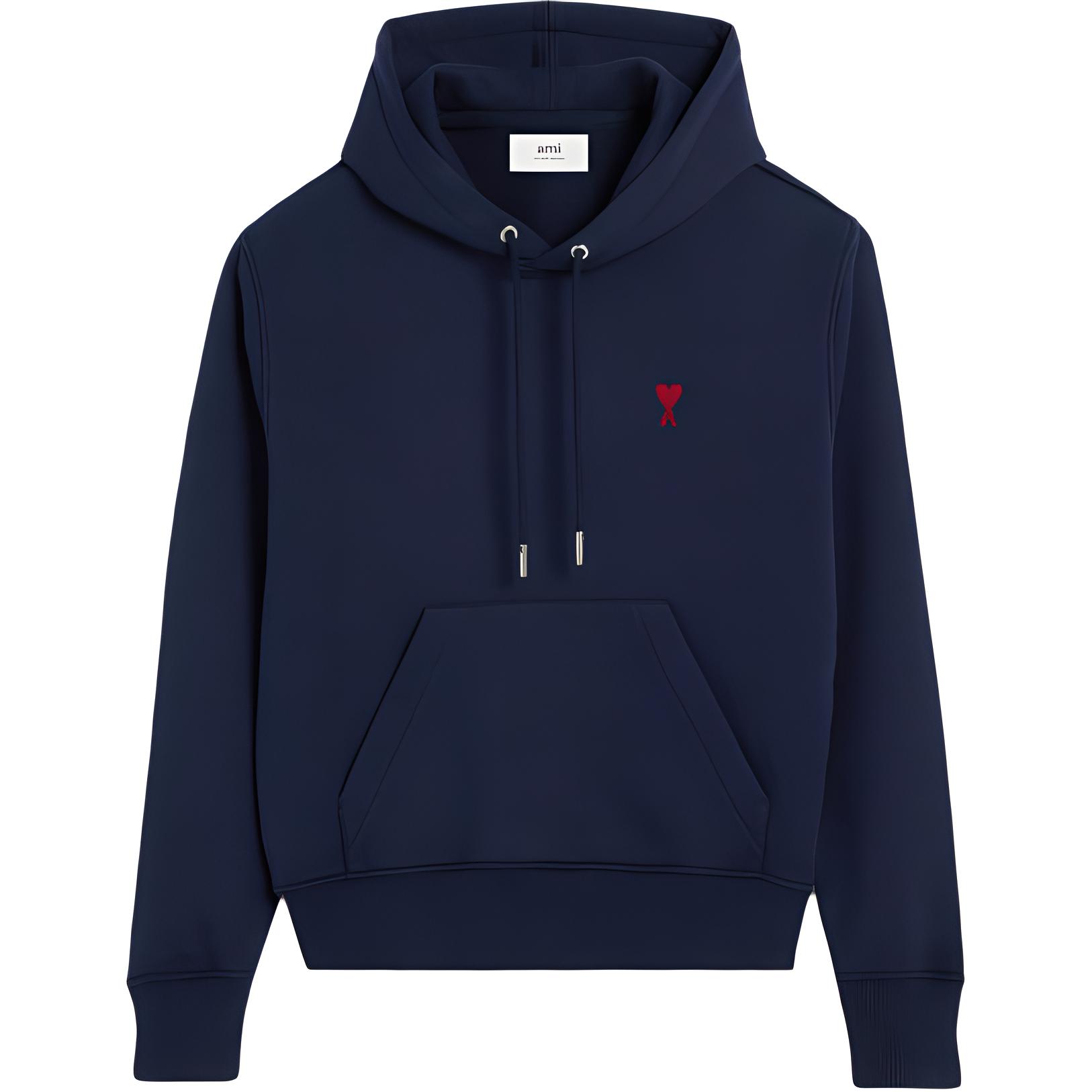 Ami Paris AMIPARIS Navy Blue Unisex Oversized Hoodie with Logo Print. BFUSW235-730-430