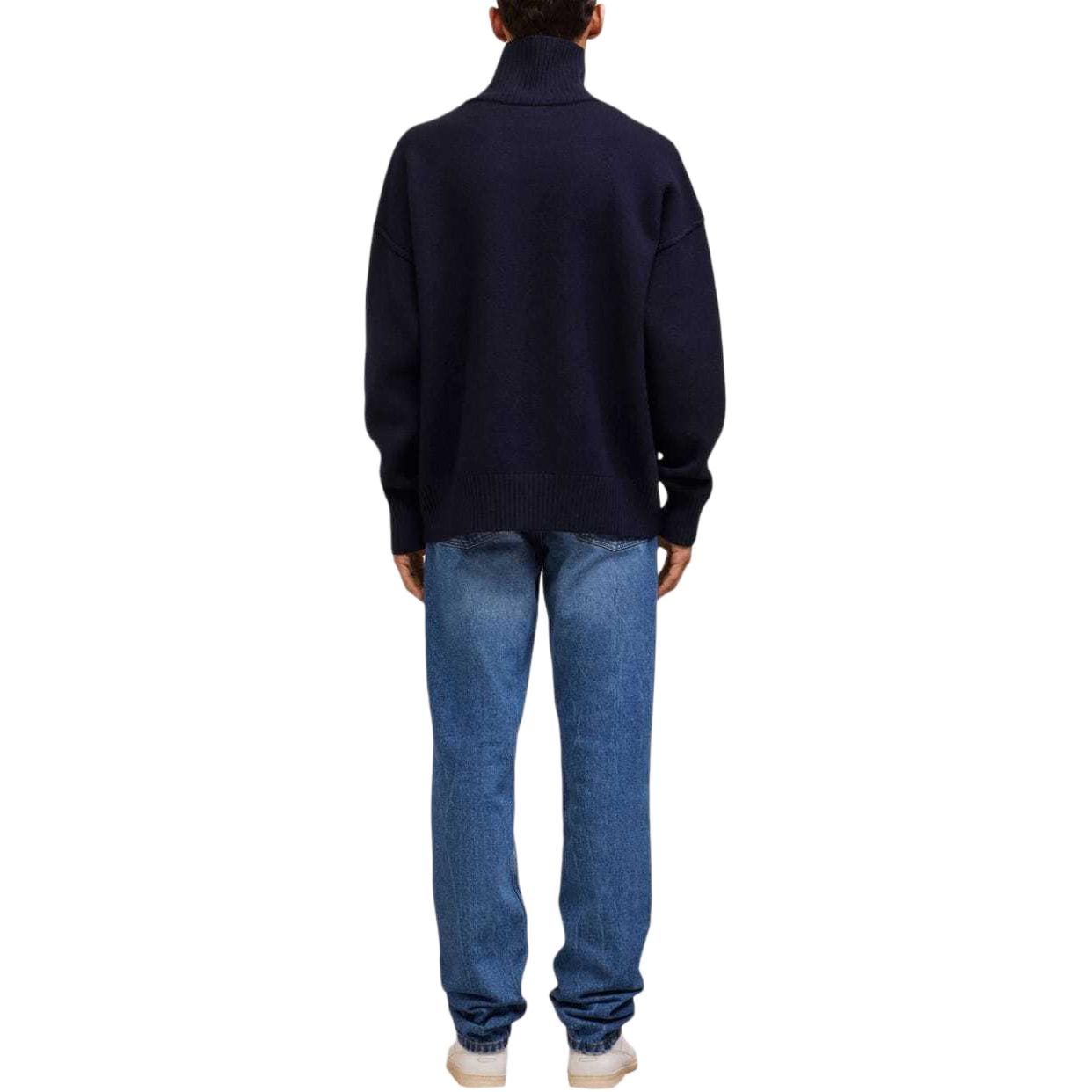 Ami Paris AMIPARIS Navy Blue Unisex Ribbed Trim Straight Hem Long Sleeve Sweater. UKS406018-NAVY 圖 4