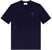 Ami Paris AMIPARIS Navy Tonal Ami De Coeur Heart Embroidered Unisex Loose T-shirt E21HJ128726-410 Ami Paris AMIPARIS Navy Tonal Ami De Coeur Heart Embroidered Unisex Loose T-shirt E21HJ128726-410