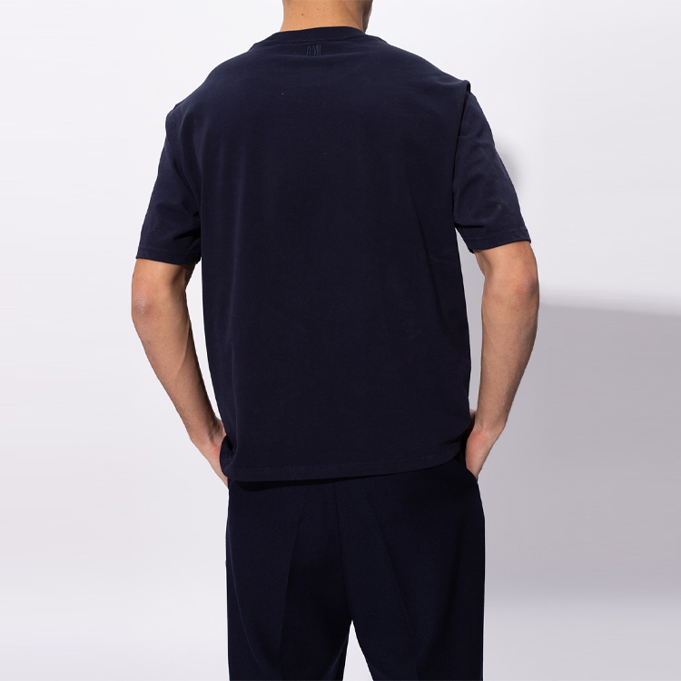 Shop Ami Paris AMIPARIS T-shirt Longgar Unisex Navy Tonal Ami De Coeur Bordir Hati. E21HJ128726-410
