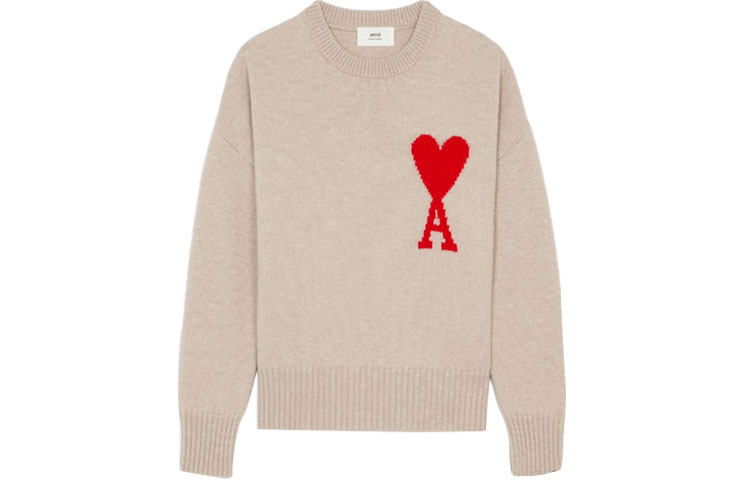 Ami Paris AMIPARIS Oversized Wool Sweater with Red Heart Logo - Unisex Crewneck. H21K009-018265