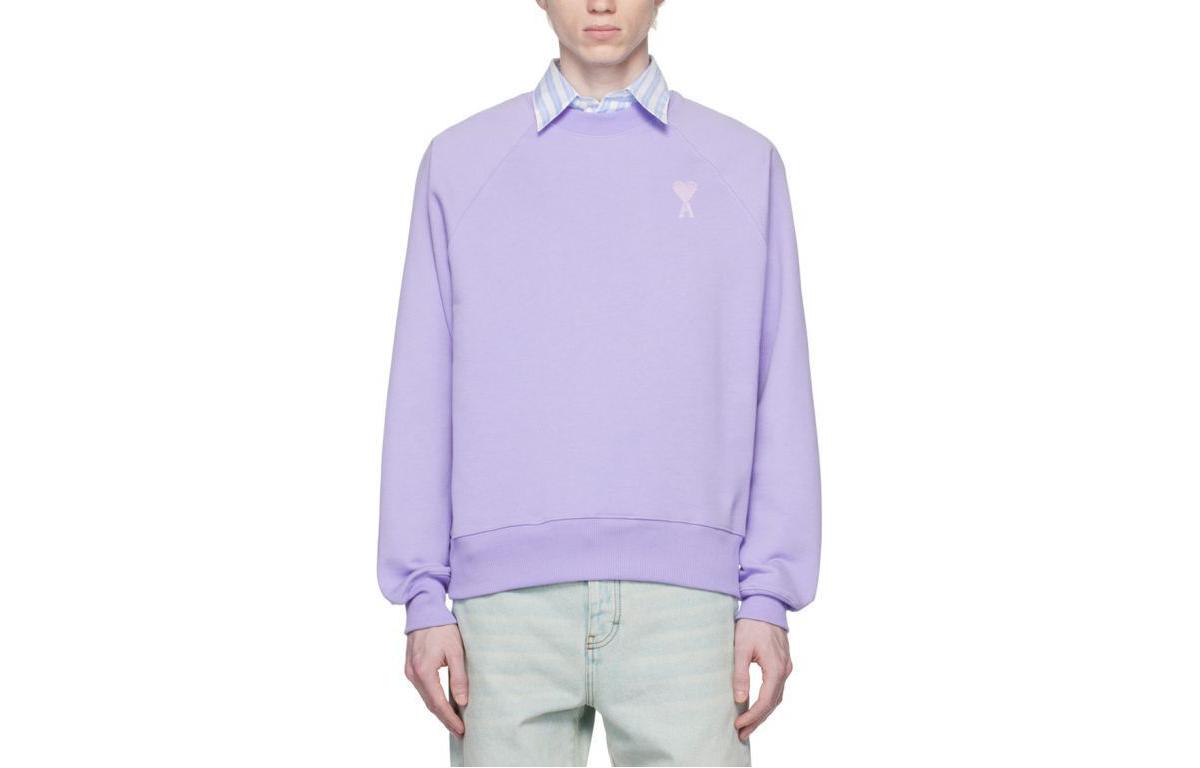 Ami Paris AMIPARIS Purple Embroidered Heart Cotton Crewneck Sweatshirt Unisex Long Sleeve SPUSW004747-507