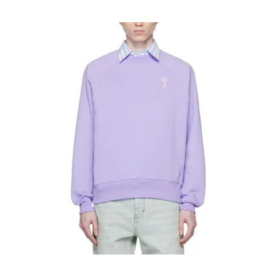 Ami Paris AMIPARIS Purple Embroidered Heart Cotton Crewneck Sweatshirt Unisex Long Sleeve SPUSW004747-507