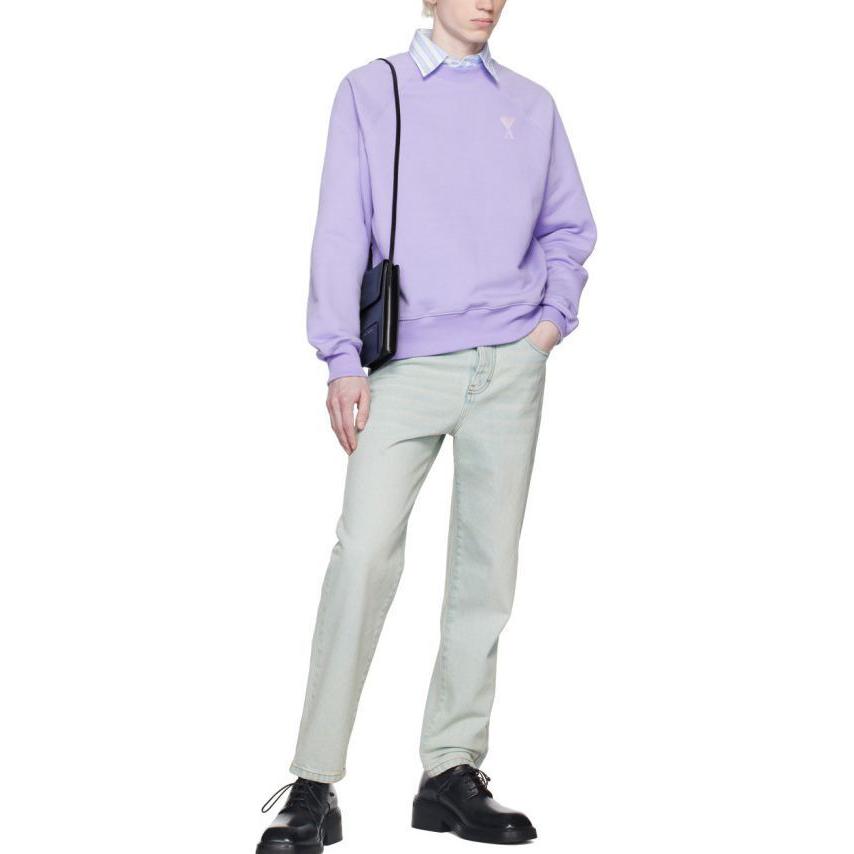 Lookbook Ami Paris Sudadera Morada Unisex Corazón Bordado de Algodón Manga Larga. SPUSW004747-507