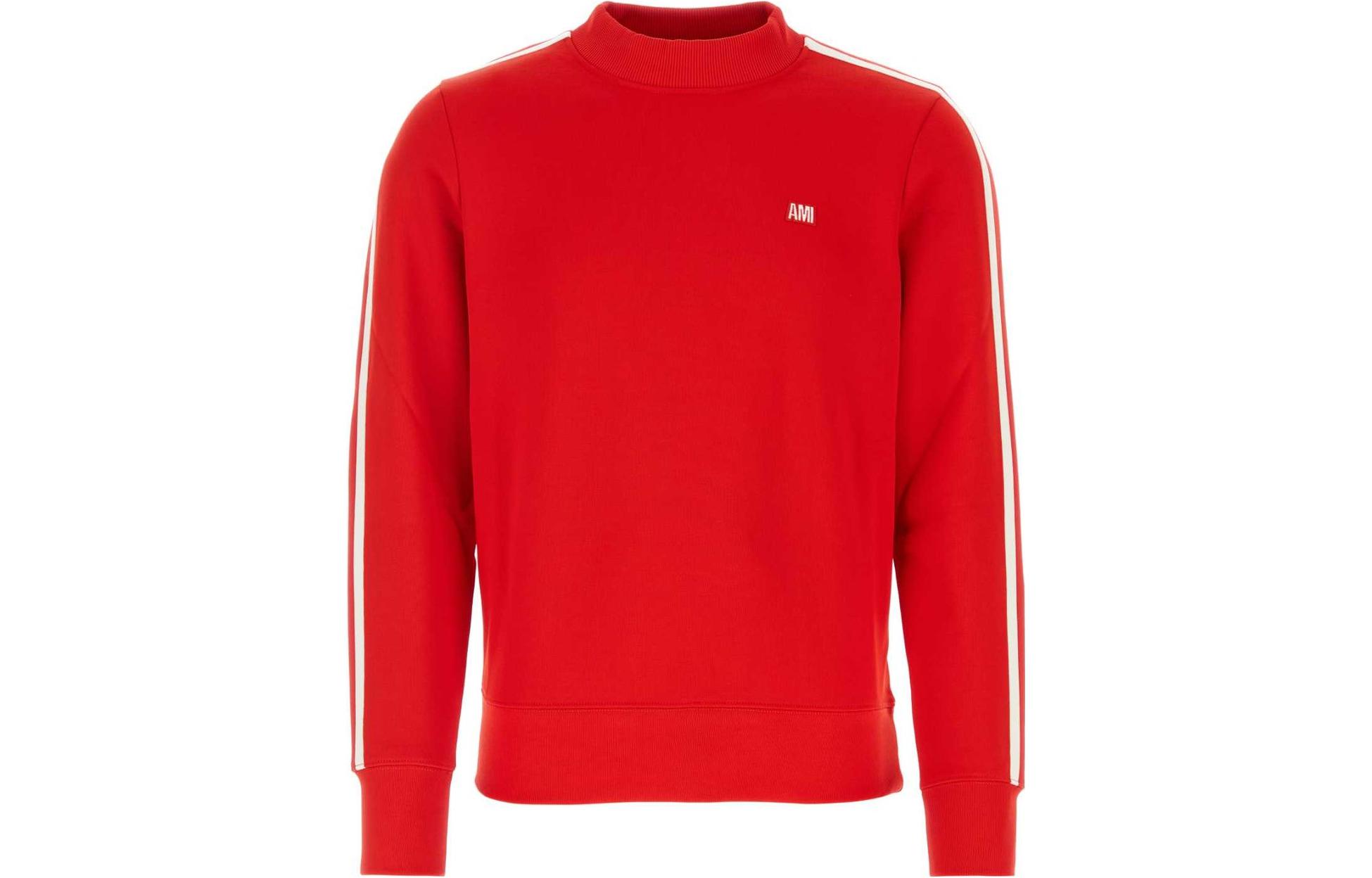 AMI PARIS AMIPARIS Red Embroidered Logo Cotton Sweatshirt with Side Stripes HSW018JE0005-681