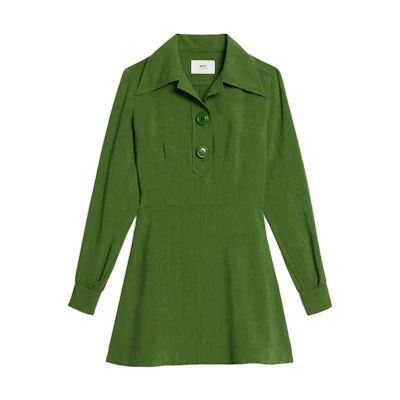 Ami Paris AMIPARIS Solid Color Polo Collar Long Sleeve Dress Green FDR005.VI0003-1