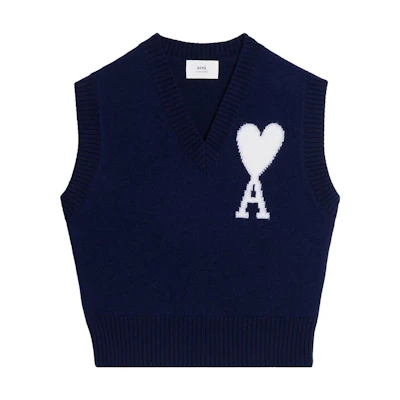 Ami Paris AMIPARIS Solid Logo Printed V-Neck Sleeveless Vest Unisex - Blue UKS702018-493