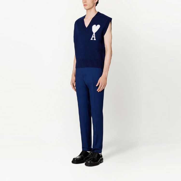 Lookbook 아미 파리 로고 프린트 브이넥 민소매 베스트 유니섹스 - 블루 UKS702018-493