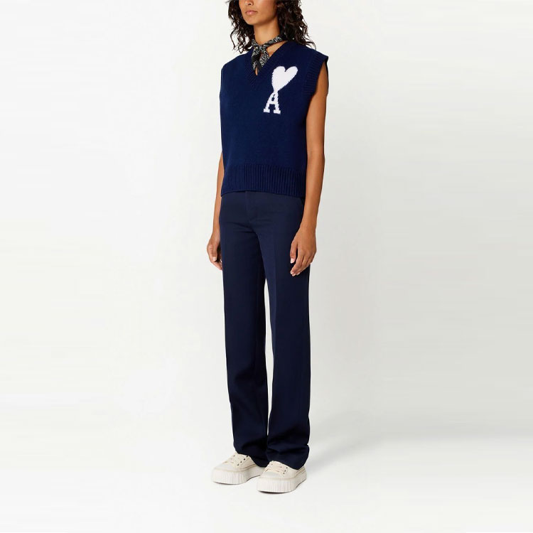 Shop 아미 파리 로고 프린트 브이넥 민소매 베스트 유니섹스 - 블루 UKS702018-493