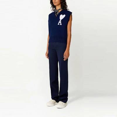 아미 파리 로고 프린트 브이넥 민소매 베스트 유니섹스 - 블루 UKS702018-493 Shop 아미 파리 로고 프린트 브이넥 민소매 베스트 유니섹스 - 블루 UKS702018-493