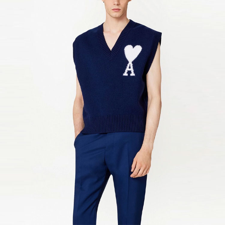 Purchase 아미 파리 로고 프린트 브이넥 민소매 베스트 유니섹스 - 블루 UKS702018-493