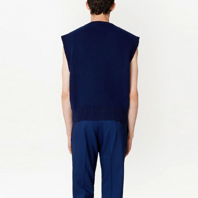 Details for 아미 파리 로고 프린트 브이넥 민소매 베스트 유니섹스 - 블루 UKS702018-493