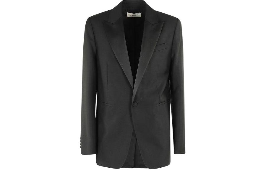Ami Paris AMIPARIS Solid Single-Button Blazer  Black Long Sleeve Suit. HBV409WV0028001