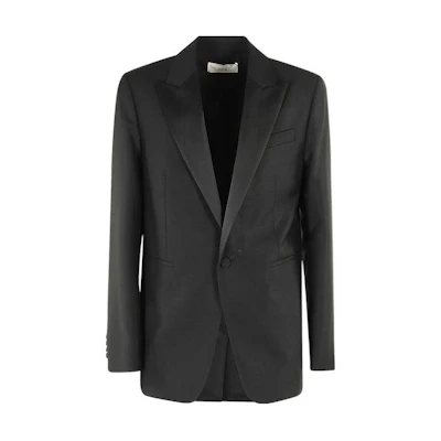 Ami Paris AMIPARIS Solid Single-Button Blazer Black Long Sleeve Suit. HBV409WV0028001