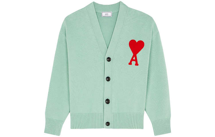 Ami Paris AMIPARIS SS21  Green Loose-Fit V-Neck Knit Sweater with Heart Logo. E21HK303016-303 圖 2