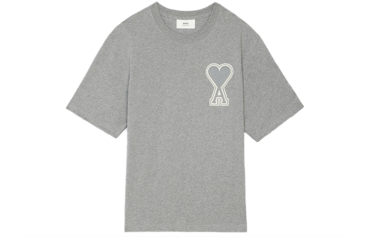 Ami Paris AMIPARIS SS21 Grey Heart Logo Embroidered Crewneck Short Sleeve T-Shirt Men SPEE21HJ141726-055