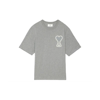 Ami Paris AMIPARIS SS21 Grey Heart Logo Embroidered Crewneck Short Sleeve T-Shirt Men SPEE21HJ141726-055