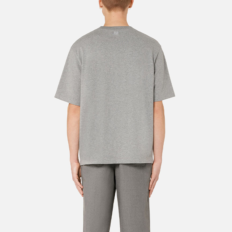 Shop Ami Paris AMIPARIS SS21 Grey Heart Logo Embroidered Crewneck Short Sleeve T-Shirt Men SPEE21HJ141726-055