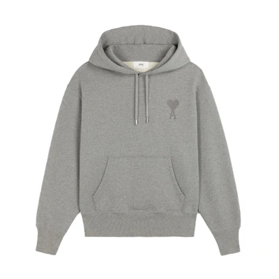 AMI PARIS AMIPARIS SS21 Heart Logo Hoodie Unisex Grey Couples' Wear E21HJ058747-055
