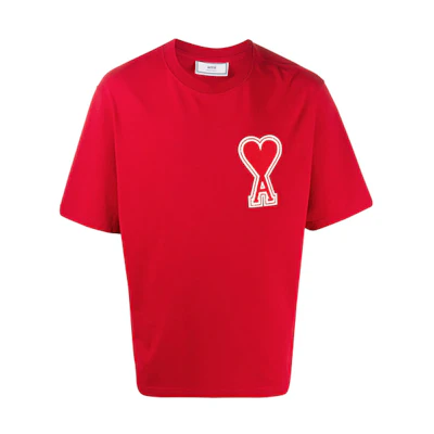 Ami Paris AMIPARIS SS21 Heart Logo Short Sleeve T-Shirt Red . A20HJ137726-600